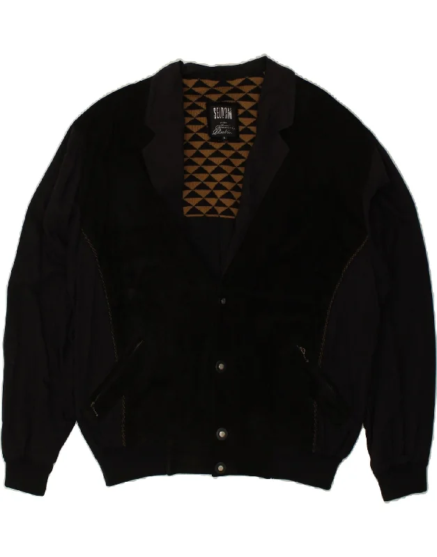 Men's Coats with Adjustable SleevesVINTAGE Mens Bomber Jacket IT 54 2XL Black Viscose
