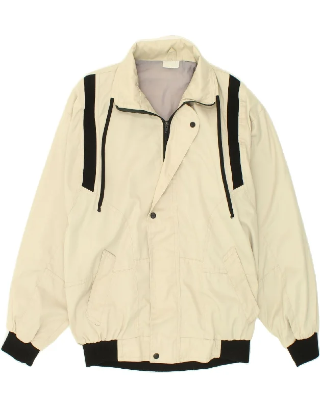 Weather-Resistant Men's CoatsVINTAGE Mens Bomber Jacket UK 42 XL Beige Striped
