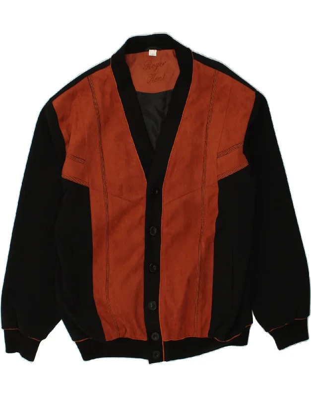 Men's Coats with Belted WaistsVINTAGE Mens Bomber Jacket UK 42 XL Black Colourblock Polyester