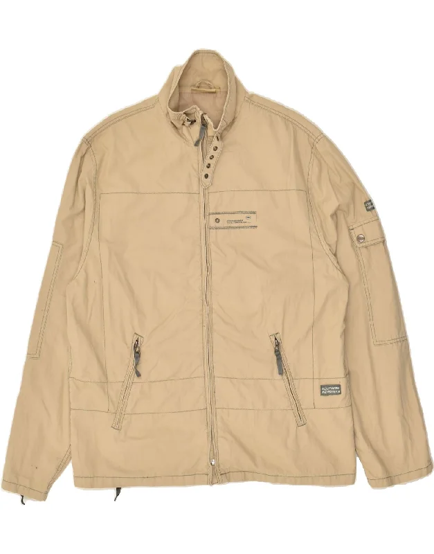 Men's Coats with Embroidered DetailsVINTAGE Mens Bomber Jacket UK 44 2XL Beige Cotton