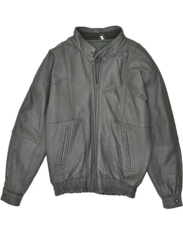 Men's Coats with Quick-Dry FabricVINTAGE Mens Bomber Leather Jacket IT 50 Large Grey Leather
