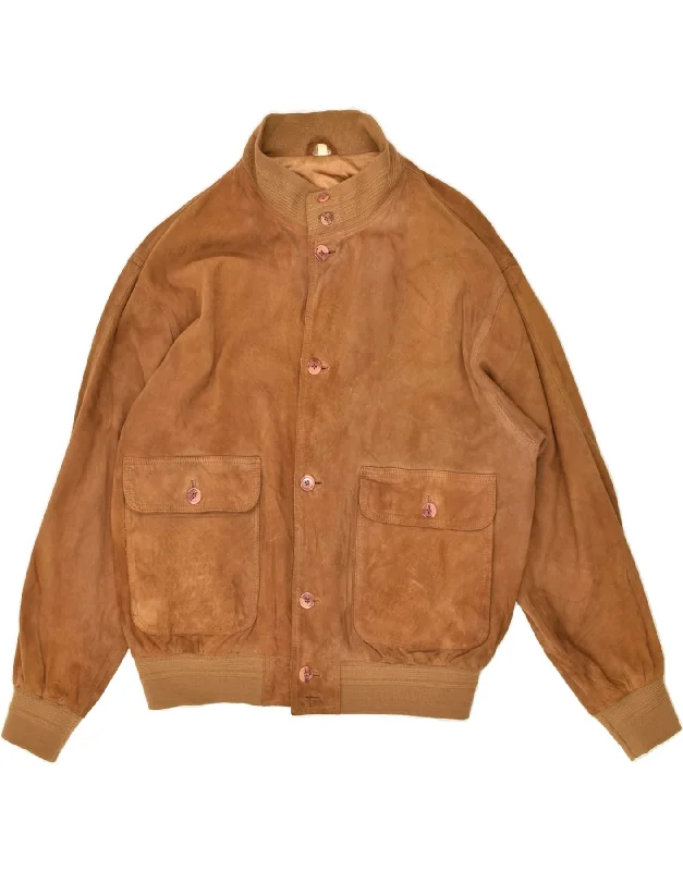 Men's Coats with Multi-Pocket DesignVINTAGE Mens Bomber Suede Jacket UK 42 XL Brown Suede
