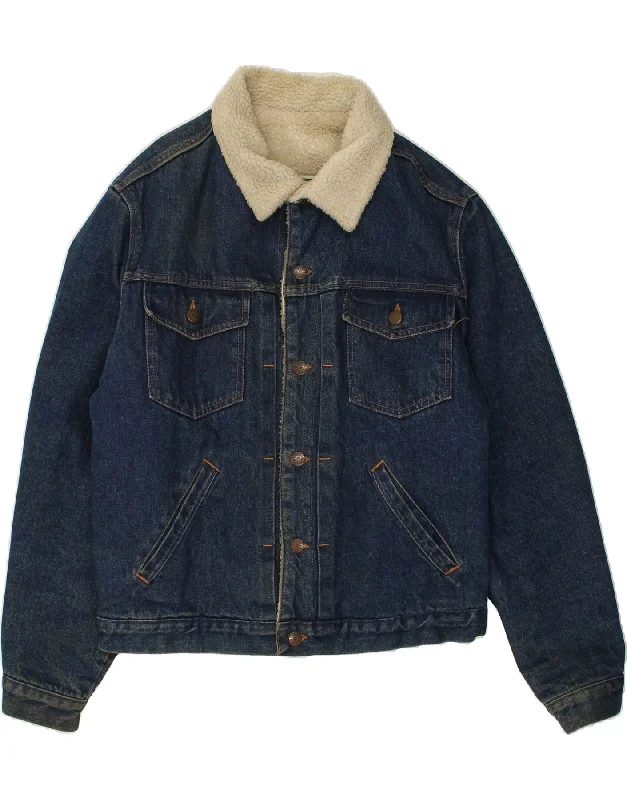 Men's Coats for Skinny MenVINTAGE Mens Denim Sherpa Jacket UK 36 Small Navy Blue Cotton