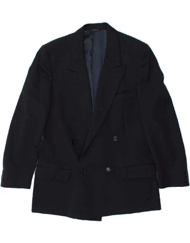 Men's Coats with Stretch FabricVINTAGE Mens Double Breasted Blazer Jacket IT 52 XL Navy Blue