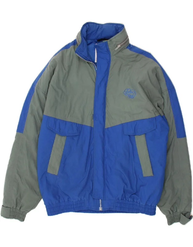 Men's Coats with Contrast StitchingVINTAGE Mens Hooded Bomber Jacket UK 42 XL Blue Colourblock