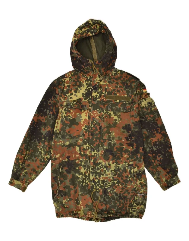 Men's Coats with Ripstop FabricVINTAGE Mens Hooded Military Jacket UK 36 Small Khaki Camouflage Cotton