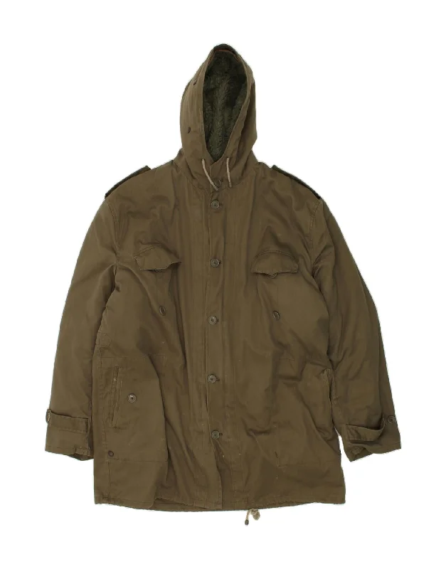 Men's Coats with Stretch FabricVINTAGE Mens Hooded Military Jacket UK 42 XL Khaki Cotton