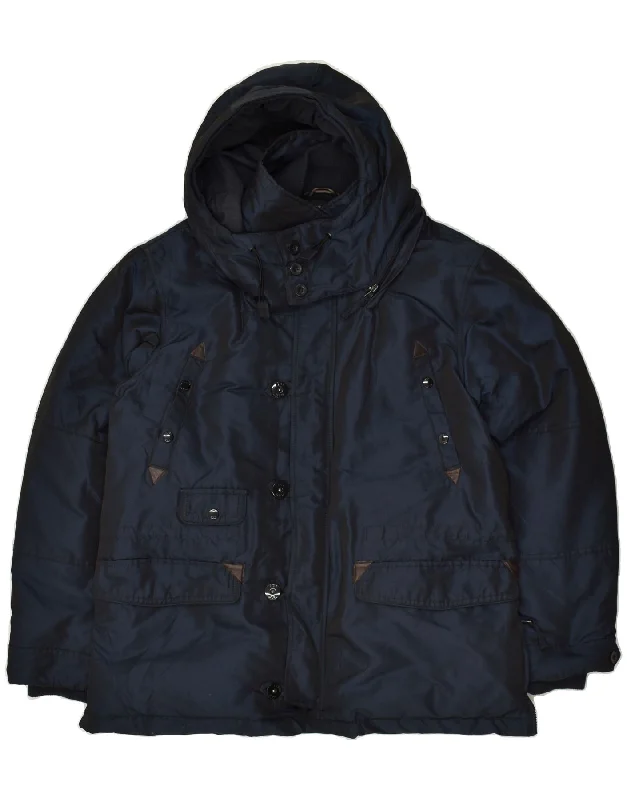 Men's Coats without LiningVINTAGE Mens Hooded Padded Jacket UK 42 XL Navy Blue Polyester