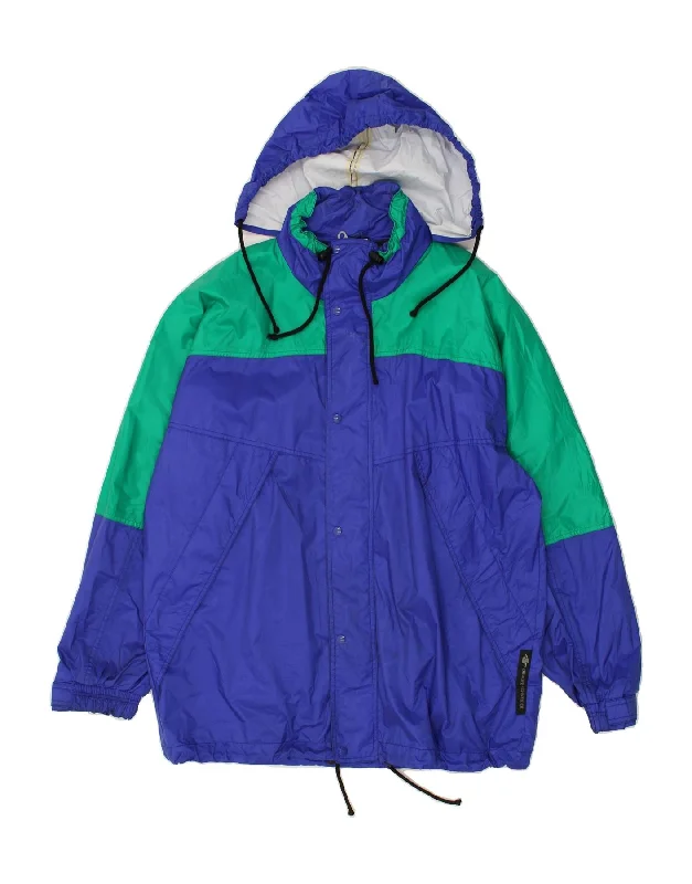 Men's Coats for Cold WeatherVINTAGE Mens Hooded Rain Jacket UK 40 Large Blue Colourblock Polyamide