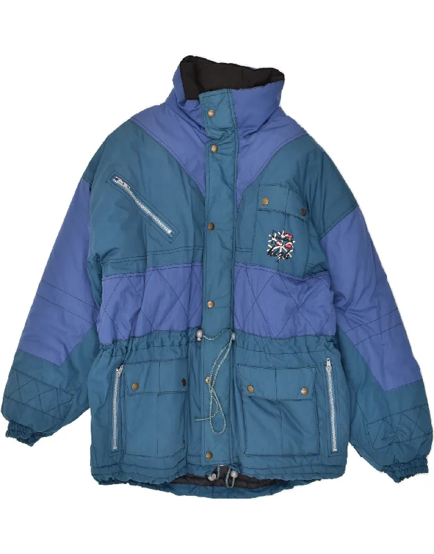 Men's Coats with Water-Repellent FabricVINTAGE Mens Hooded Windbreaker Jacket UK 46 3XL Blue Colourblock