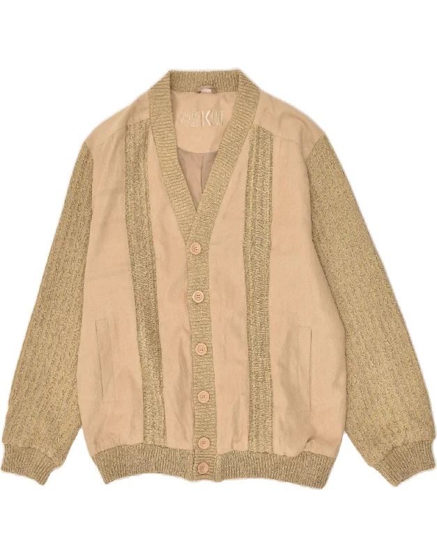 Men's Coats for Every OccasionVINTAGE Mens Knit Bomber Jacket UK 40 Large Beige Striped Polyacrylic