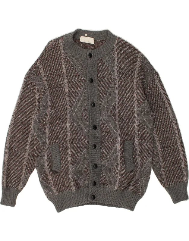 Men's Coats for HikingVINTAGE Mens Knit Bomber Jacket UK 40 Large Grey Geometric