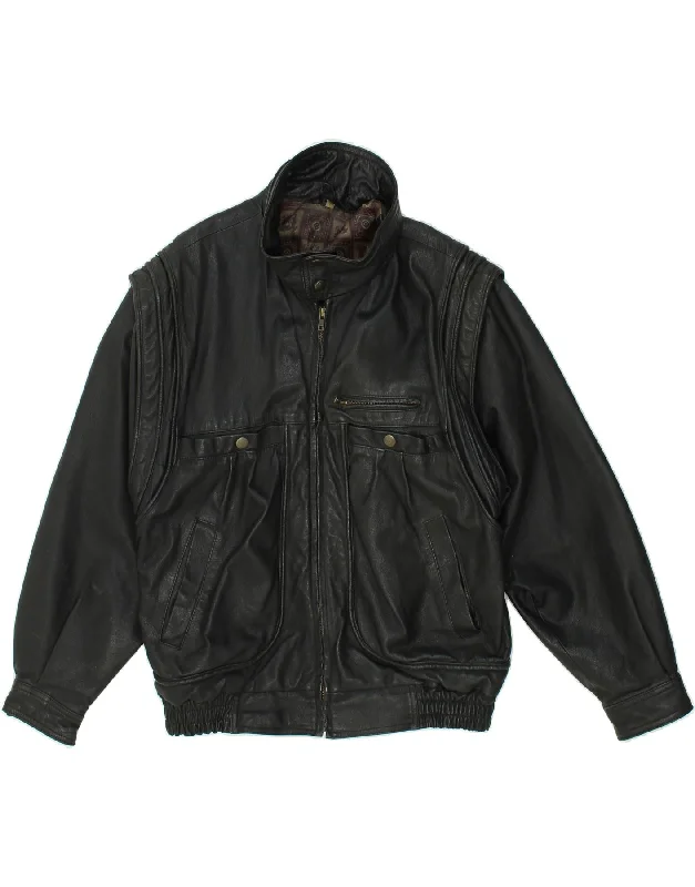 Men's Coats for WorkVINTAGE Mens Leather Jacket IT 46 Small Black Leather