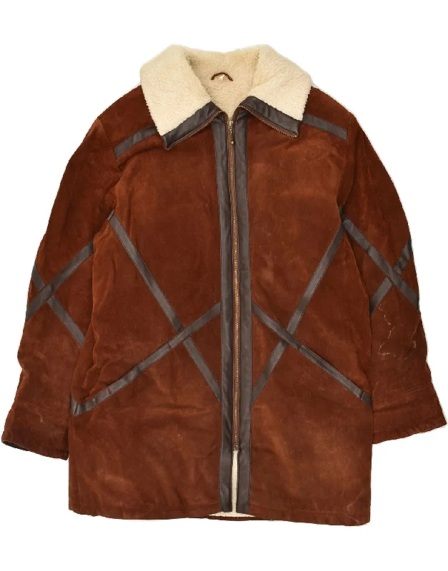 Men's Coats with Quick-Dry FabricVINTAGE Mens Leather Jacket IT 48 Medium Brown Geometric Leather