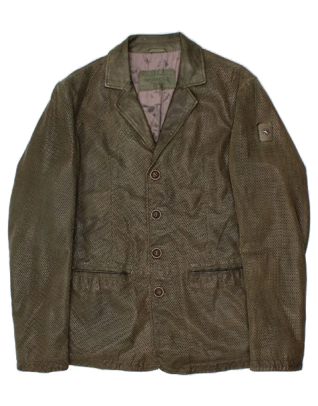 Men's Coats with Modern CutsVINTAGE Mens Leather Jacket IT 48 Medium Khaki Leather