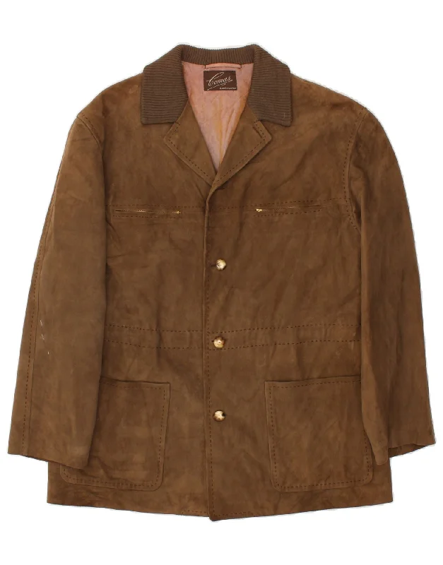 Men's Coats with Contrast StitchingVINTAGE Mens Leather Jacket UK 36 Small Brown