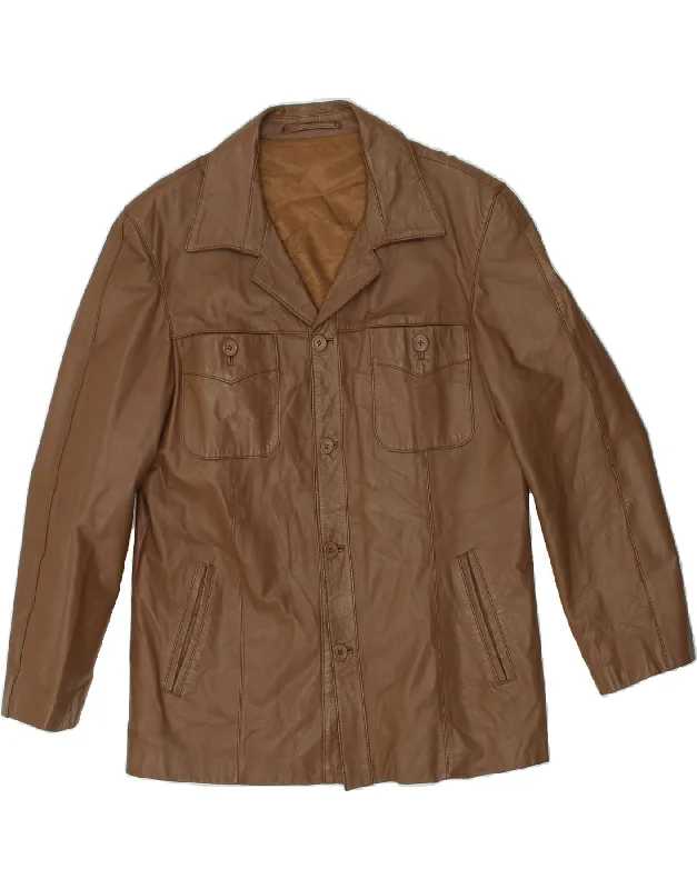 Men's Coats with Water-Repellent FabricVINTAGE Mens Leather Jacket UK 36 Small Brown