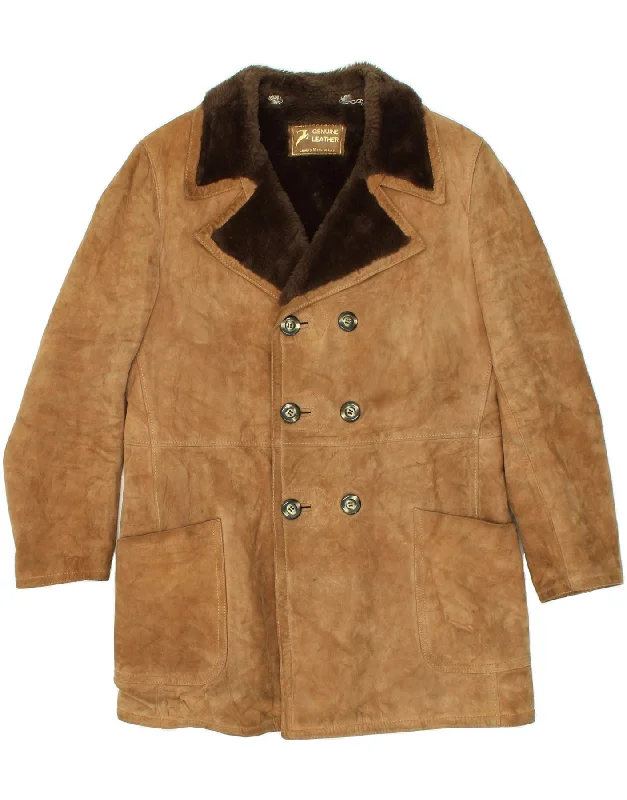 Men's Coats with Adjustable HemsVINTAGE Mens Leather Jacket UK 36 Small Brown Leather