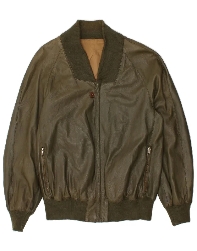 Men's Coats with Modern CutsVINTAGE Mens Leather Jacket UK 38 Medium Khaki Leather