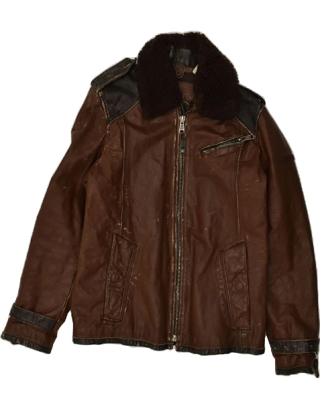Men's Coats with Down InsulationVINTAGE Mens Leather Jacket UK 40 Large Brown