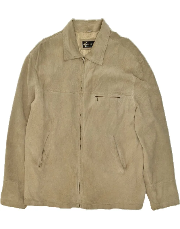 Men's Coats with Military InfluenceVINTAGE Mens Leather Jacket UK 42 XL Beige Leather