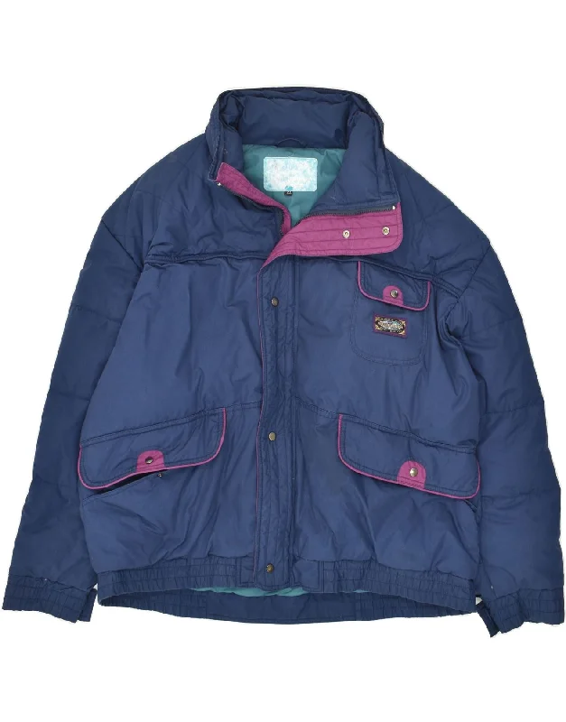 Designer Men's OvercoatsVINTAGE Mens Loose Fit Padded Jacket UK 42 XL Navy Blue Polyester