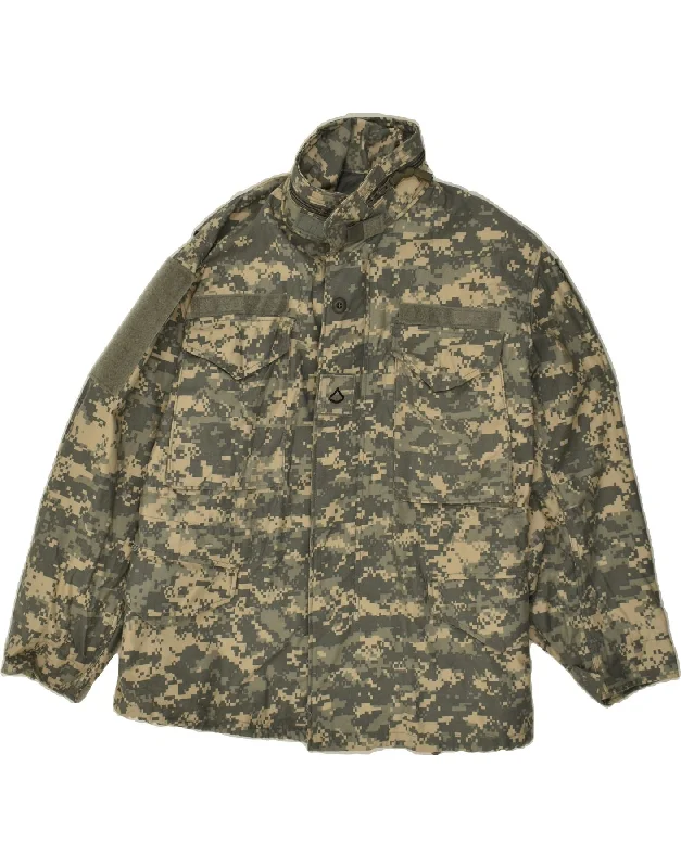 Men's Coats with Snap ButtonsVINTAGE Mens Military Jacket UK 36 Small Khaki Camouflage Cotton