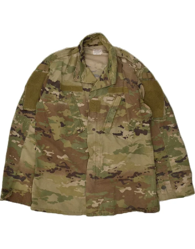 Men's Coats with VentilationVINTAGE Mens Military Jacket UK 38 Medium Khaki Camouflage Cotton