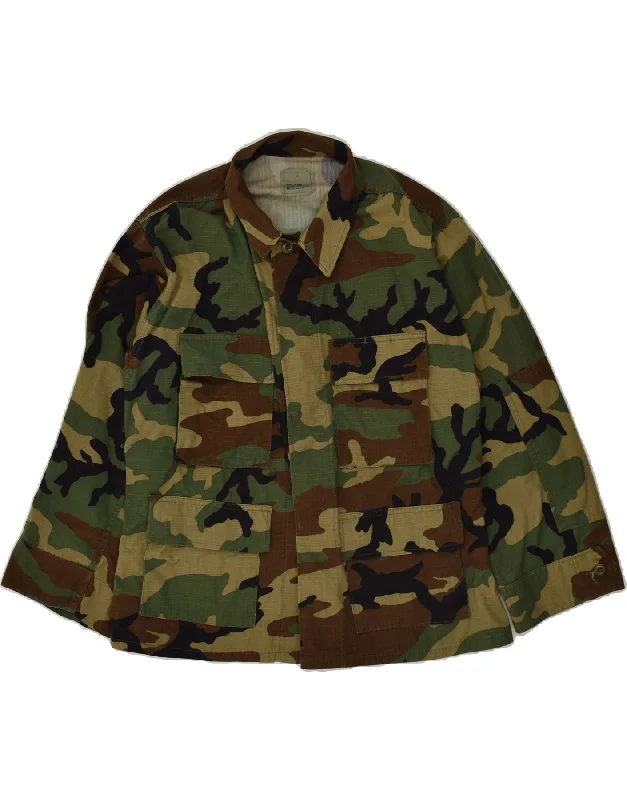 Men's Coats with Hidden PocketsVINTAGE Mens Military Jacket UK 38 Medium Khaki Camouflage Nylon