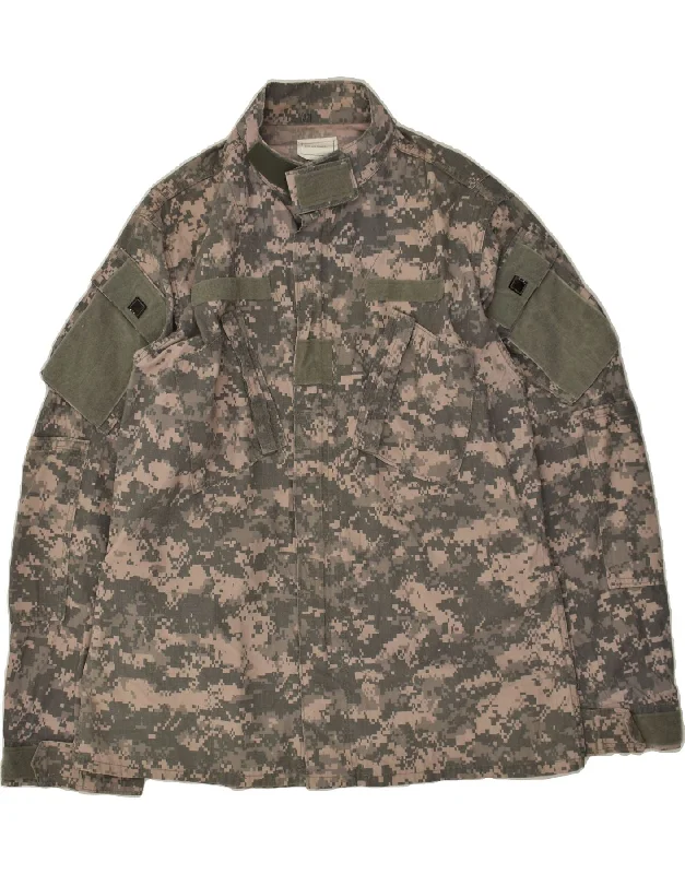 Men's Coats with Belted WaistsVINTAGE Mens Military Jacket UK 40 Large Grey Camouflage Rayon