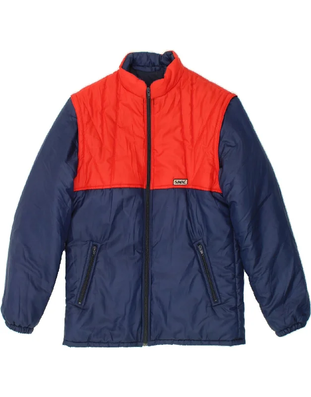 Men's Coats with Reflective StripesVINTAGE Mens Padded Jacket IT 48 Medium Navy Blue Colourblock Polyamide