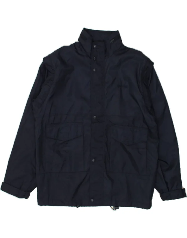 Men's Coats with PocketsVINTAGE Mens Rain Jacket UK 38 Medium Navy Blue Polyamide