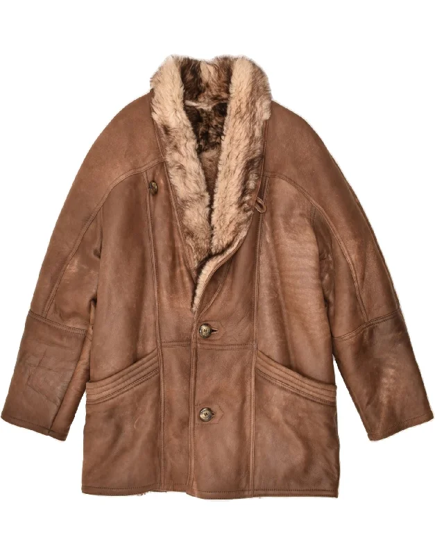 Men's Coats with Hand WarmersVINTAGE Mens Shearling Jacket IT 50 Large Brown Shearling