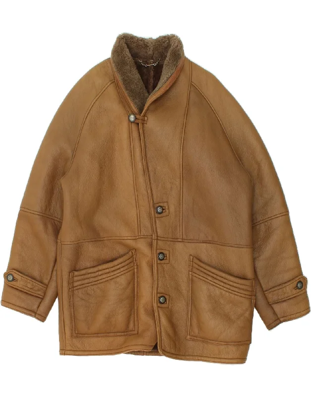 Men's Coats with Stretch FabricVINTAGE Mens Shearling Jacket UK 38 Medium Brown Shearling