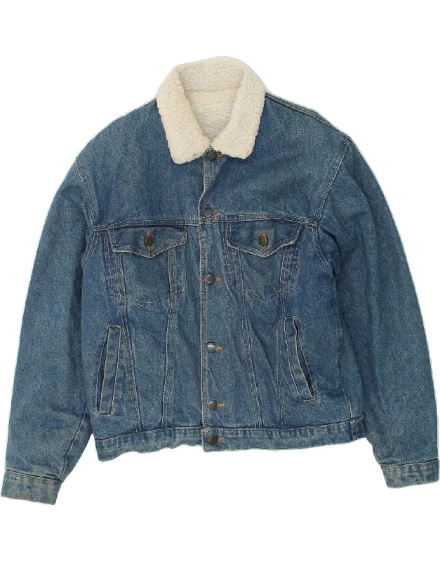 Men's Coats with Patchwork DesignsVINTAGE Mens Sherpa Denim Jacket UK 36 Small Blue Cotton
