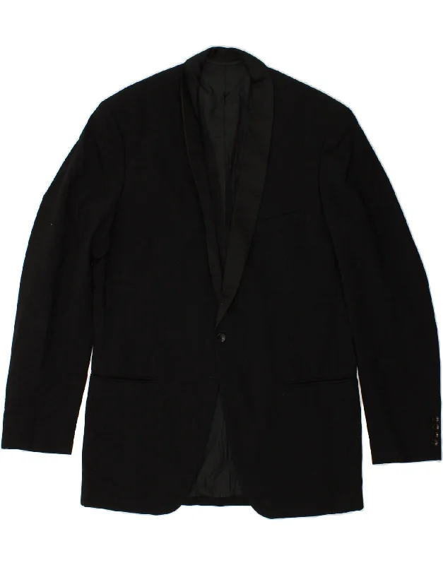 Men's Coats for Everyday WearVINTAGE Mens Slim 1 Button Blazer Jacket IT 50 Large Black Virgin Wool