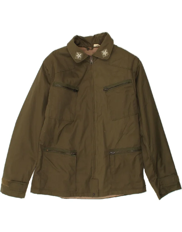Men's Coats with Velcro ClosuresVINTAGE Mens Utility Jacket EU 52 XL Khaki