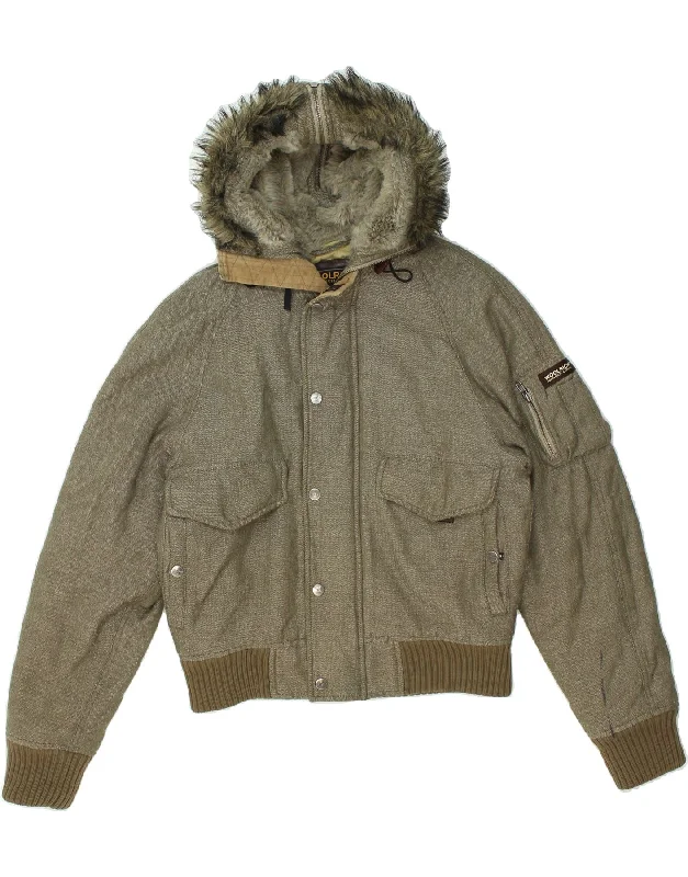 Men's Coats with Wind-Resistant FabricWOOLRICH Mens Hooded Windbreaker Jacket UK 36 Small Khaki Wool