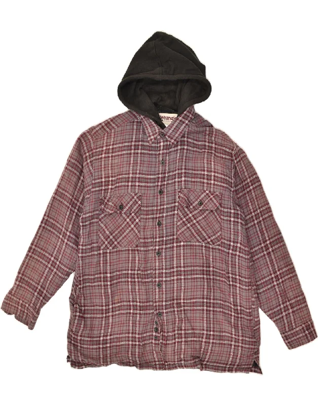 Men's Coats for City WearWRANGLER Mens Hooded Bomber Jacket UK 40 Large Burgundy Check Cotton