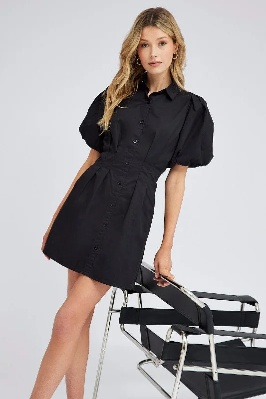 women's travel dressesBlack Shirt Dress Short Sleeve