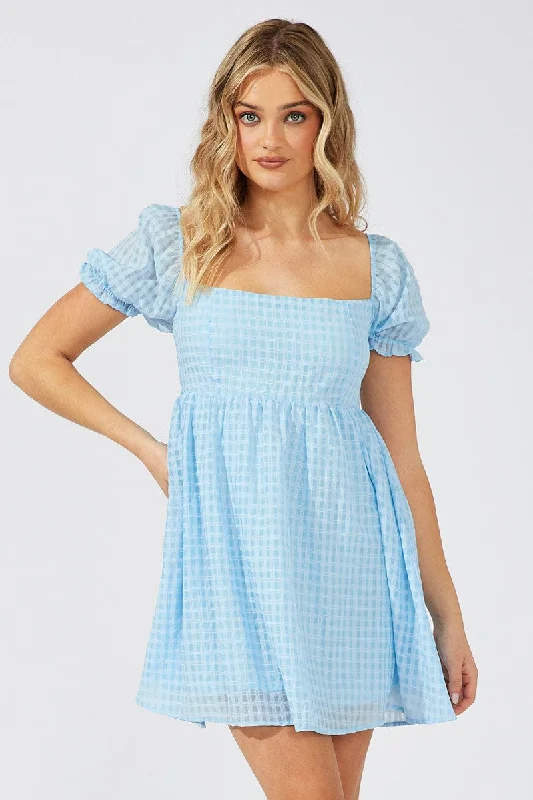 Satin DressBlue Fit and Flare Dress Short Sleeve