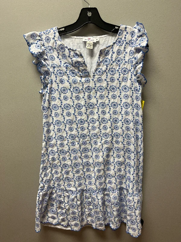Plunging Neckline DressDress Casual Short By Vineyard Vines In Blue & White, Size: Xs