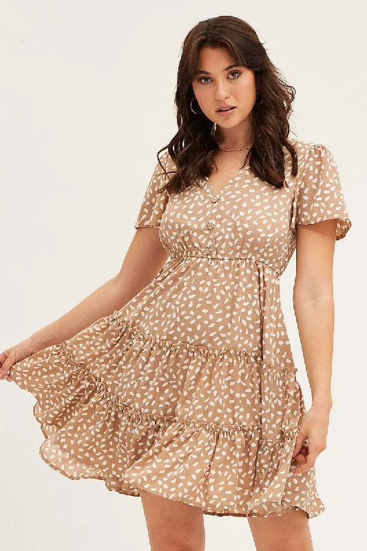 women's body-skimming dressesGeo Print Button Front Skater Dress