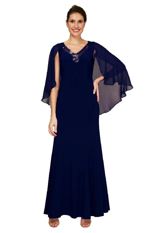 women's maxi dressesLe Bos Plus Size Lon Cape Chiffon Dress 29539