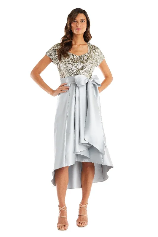 Cheetah Print DressR&M Richards 7136 High Low Beaded Bodice Short Sleeve Dress