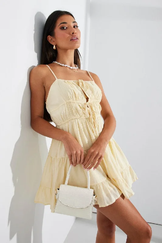 women's casual dressesYellow Fit And Flare Dress Strappy